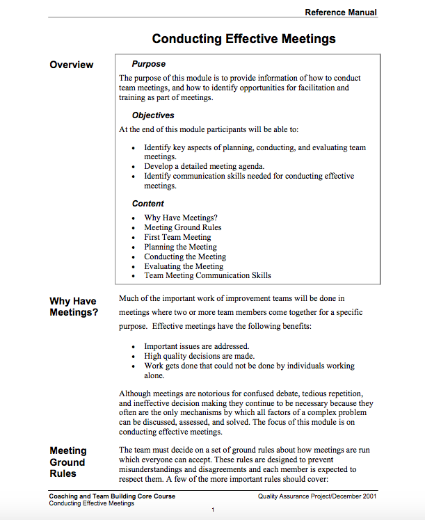 Conducting Effective Meetings | Quality Of Care Network